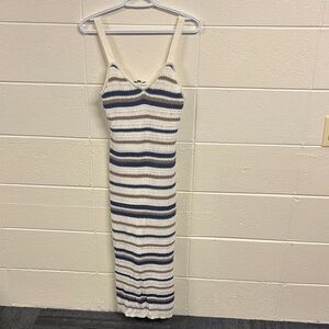 Freshman Cream and Blue Striped Midi Dress